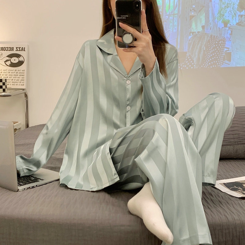 Pijama jacquard de manga larga mujer 2026 primavera y otoño red de hielo dos piezas se puede usar fuera conjunto de ropa de casa