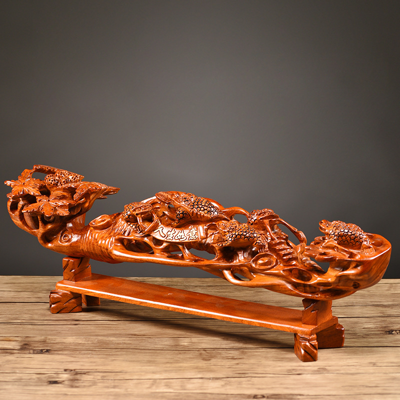 花梨木雕人生如意摆件家居玄关办公室桌面装饰生日乔迁送礼工艺品