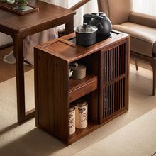 移动胡桃木家用茶水实木茶台茶车茶桌水壶柜带一体茶几轮边客厅