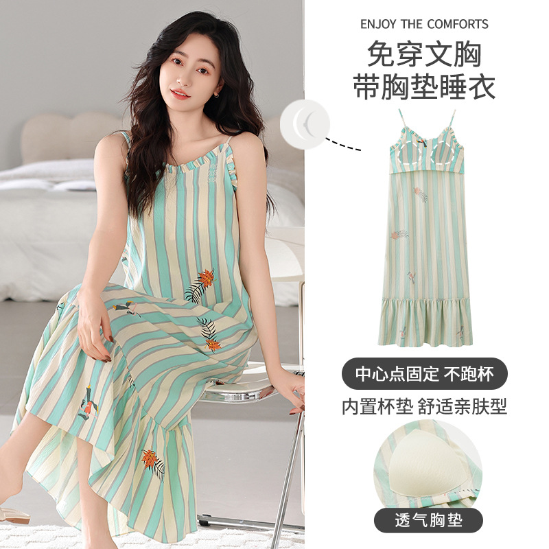 2025 nuevo estilo camisón de verano para mujer camisola sexy pijama sin mangas para mujer con almohadilla para el pecho falda floral de una pieza