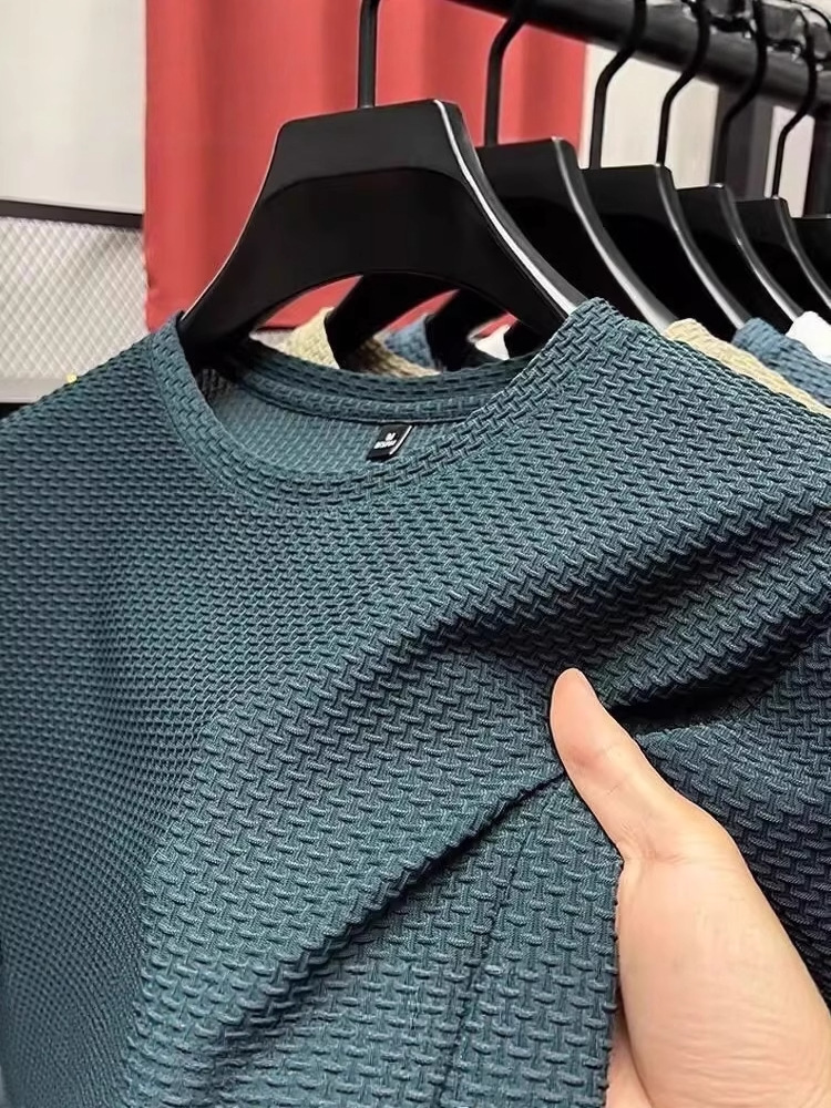 2025 Ice Silk Short-Sleeve T-Shirt for Men, New Summer Style, Solid Color Half-Sleeve Men's Top, Quick-Dry Thin Bamboo Polyester