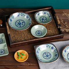 Antique blue and white retro style dipping sauce plate, vinegar plate, wholesale for hot pot restaurants and catering use, melamine imitating porcelain plastic peanut small dish plate