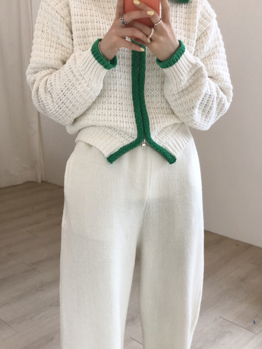 Contrast Thick Needle Zipper Cardigan Sweater Coat