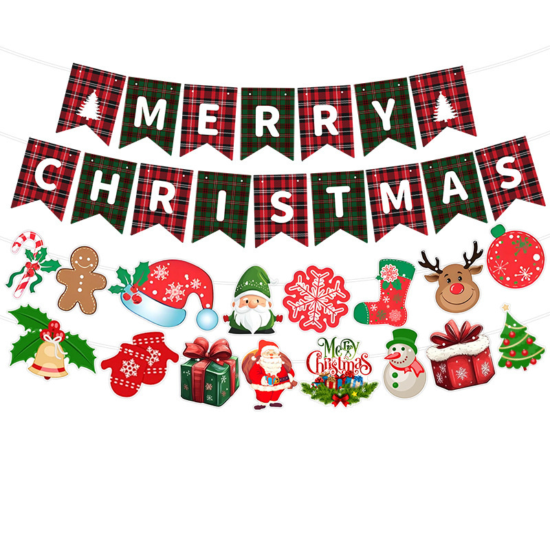 跨境新品圣诞节Merry Christmas‌字母拉旗拉花装饰ins风纸质横幅|undefined