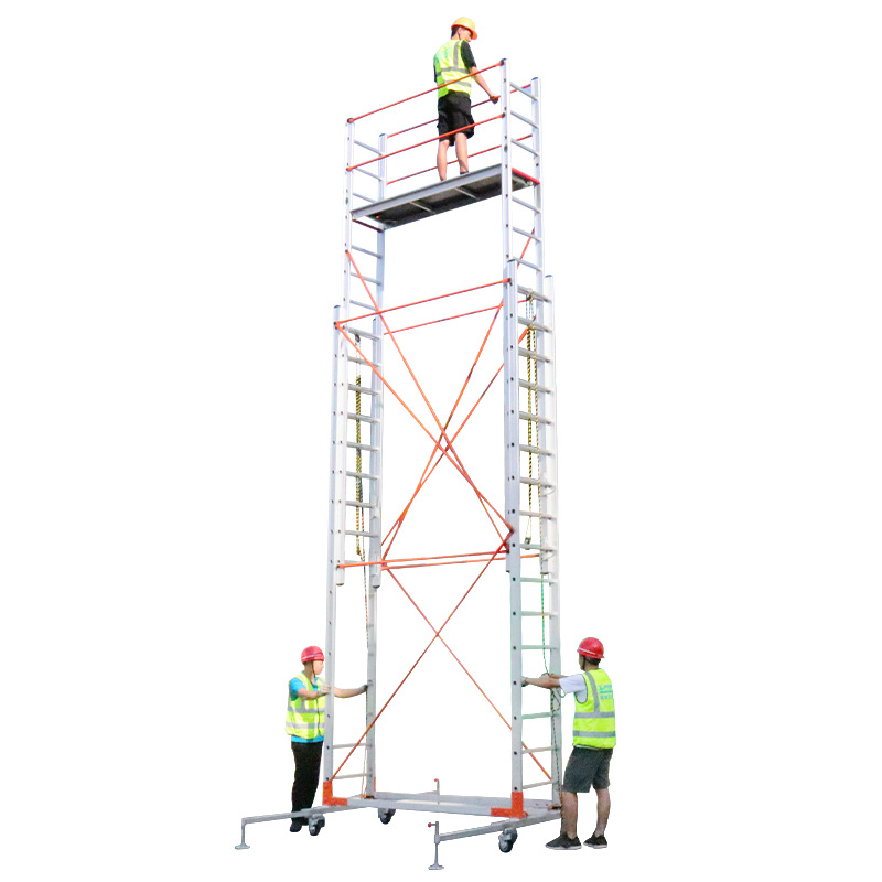 拉绳升降多功能两用伸缩脚手架可变直梯拉伸铝合金平台快装手脚架