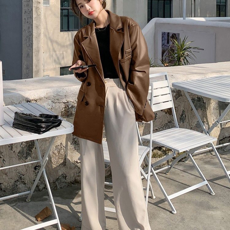 黑色加厚皮衣西装外套女秋冬2025新款高级感皮机车服女外套大衣|undefined