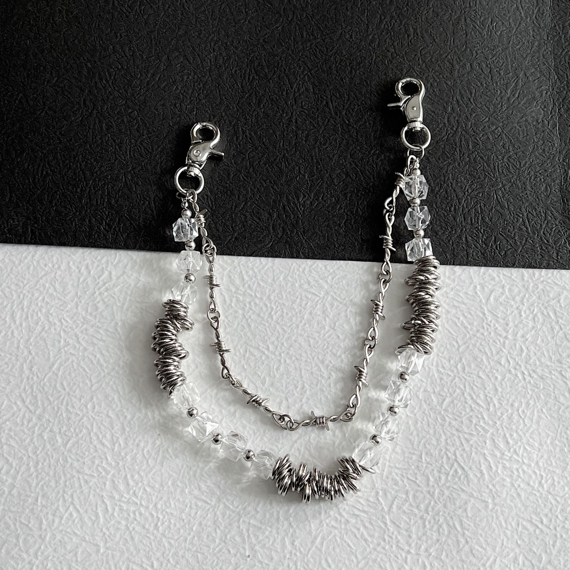 新款原创荆棘异形珍珠包链配饰复古朋克ins嘻哈潮酷双层裤链腰链