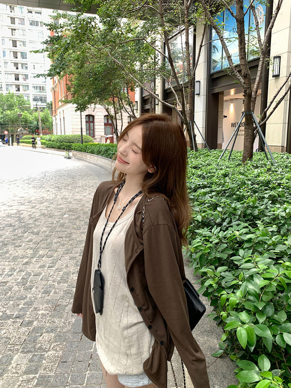 咖啡馆氛围~薄款韩系慵懒休闲套装女美拉德外套女秋开衫上衣+背心|undefined