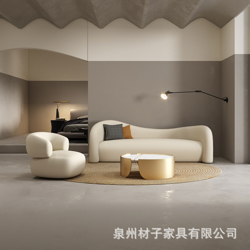 创意轻奢酒店休息区弧形小沙发布艺沙发网红美容院接待洽谈沙发椅|undefined