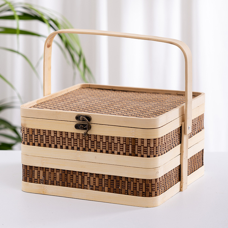 端午粽子中秋月饼包装盒高档8粒装手提竹编礼篮酒店送礼精美礼盒