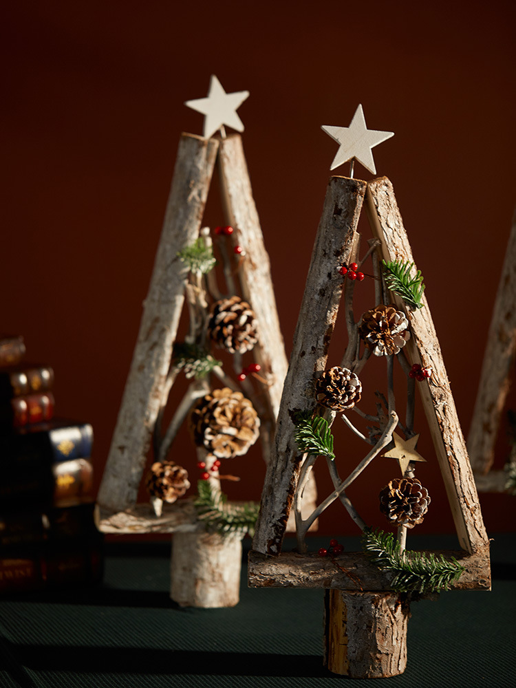 Buscando madera ins árbol de Navidad nórdico retro decoración de escritorio decoración de Navidad ventanas de diseño props escena