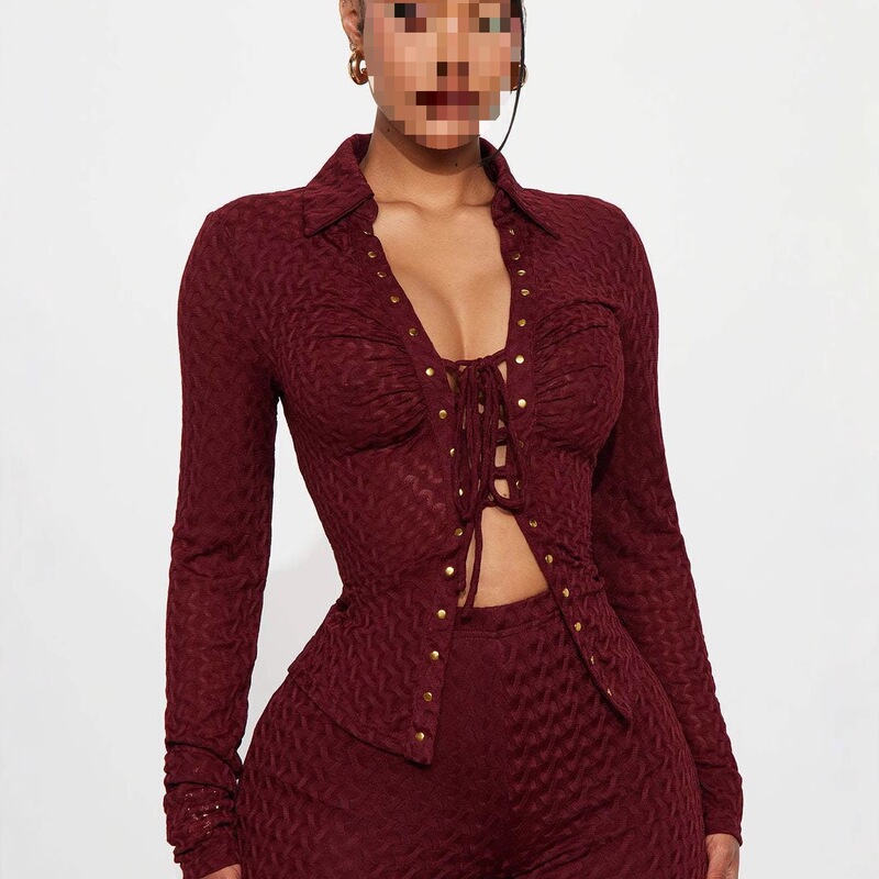 European and American Cross-Border Amazon 2025 Autumn Women's Casual Turn-Down Collar Long-Sleeve Front-Tie Shirt for Export Dropshipping European and American Cross-Border Amazon 2025 Autumn Women's Casual Turn-Down Collar Long-Sleeve Front-Tie Shirt for Export Dropshipping