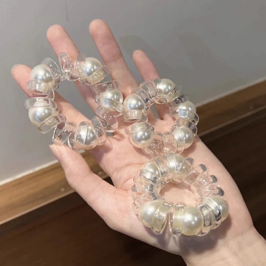 韓版珍珠電話線發圈高彈力耐用不傷發頭繩氣質扎頭髮繩女2023新款