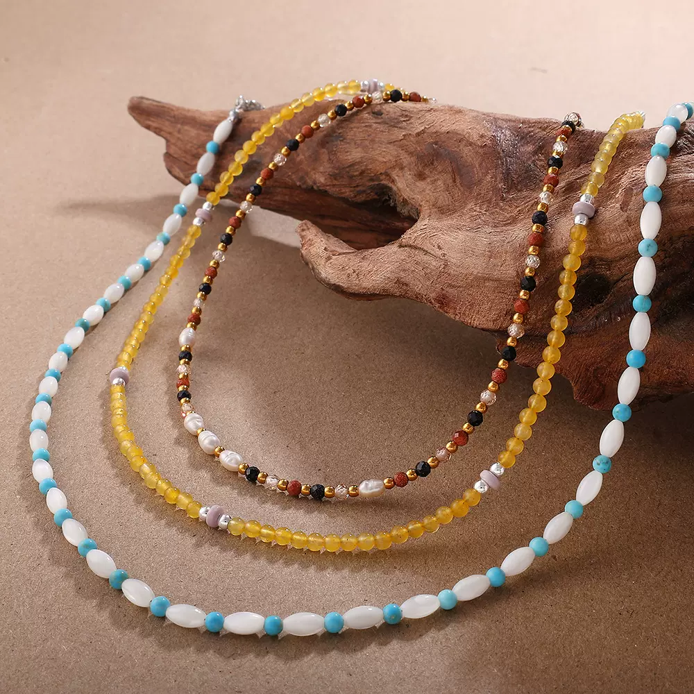 韩版甜美多巴胺小米珠串珠项链少女风彩虹色玻璃米珠颈链锁骨链女