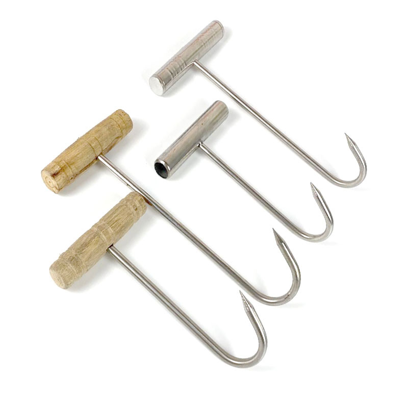 不锈钢丁字钩 T字钩木柄烤炉烧腊钩钢柄抓肉勾烤鸭钩配件拉钩拖钩