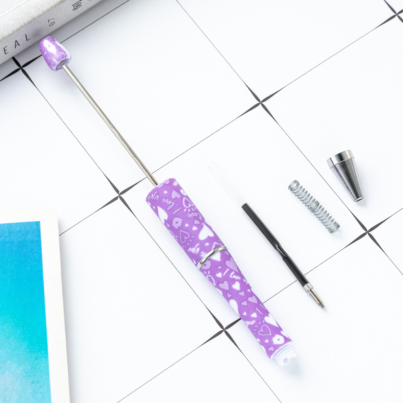 DIY pluma de cuentas de plástico creativo día de San Valentín amor serie bolígrafo de cuentas en stock impresión al por mayor pluma de cuentas