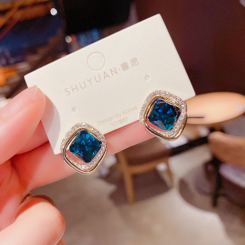 Pendientes Dobles De Cristal Azul Coreano Al Por Mayor Nihaojewelry display picture 2