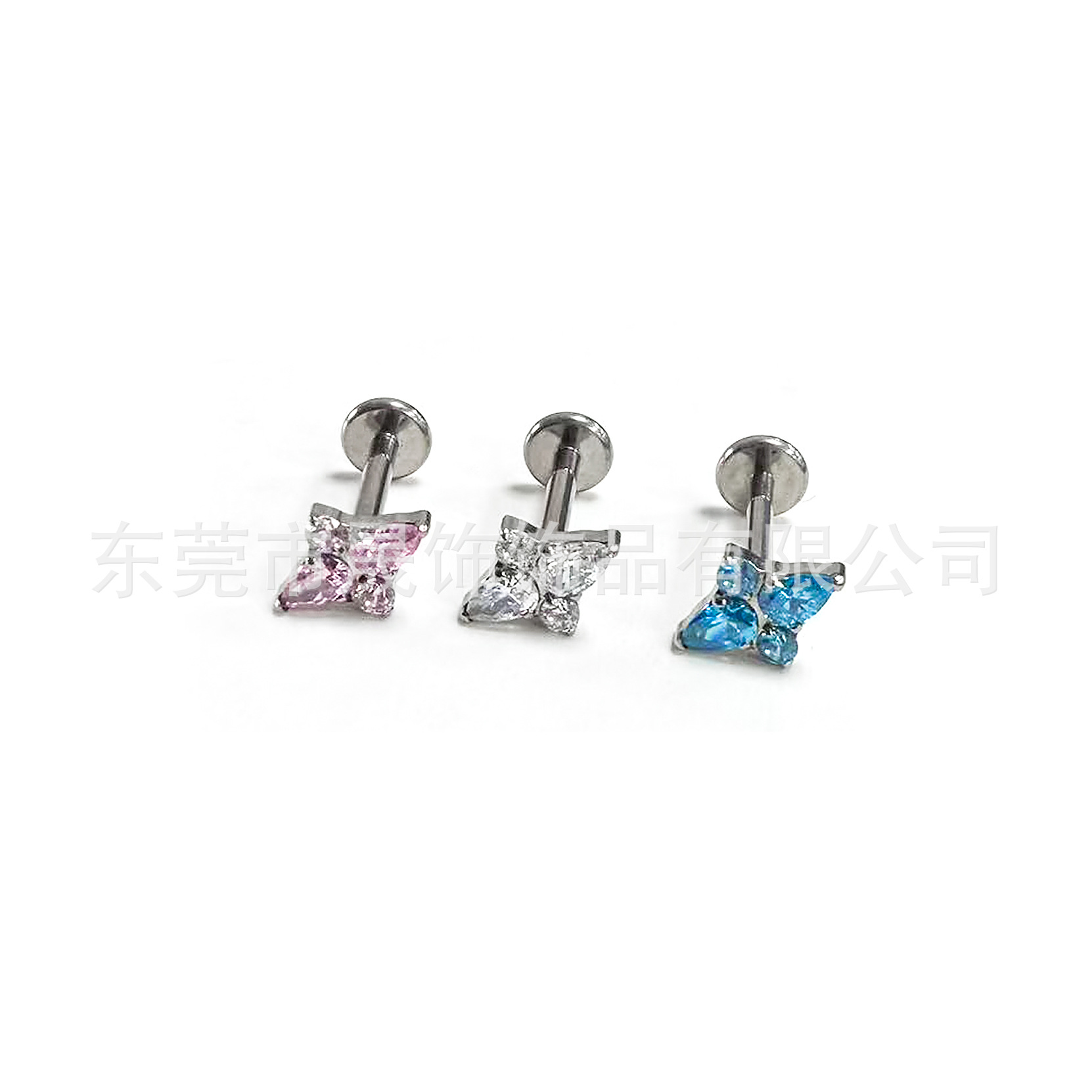 F136钛合金菱形十字花耳钉镶5A锆石耳骨钉G23钛内螺纹穿刺饰品