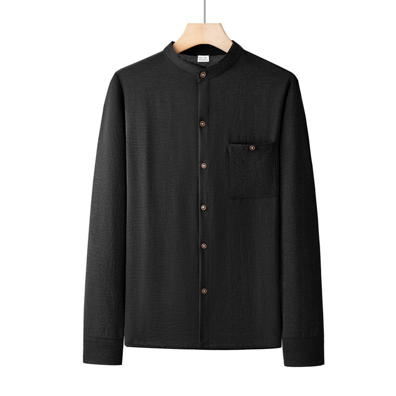 Cross-Border Stand-Up Collar Long-Sleeved Shirt Plus Size Men's Spring & Fall Cotton and Linen Shirt Casual Loose Formal Top T-Shirt Cross-Border Stand-Up Collar Long-Sleeved Shirt Plus Size Men's Spring & Fall Cotton and Linen Shirt Casual Loose Formal Top T-Shirt