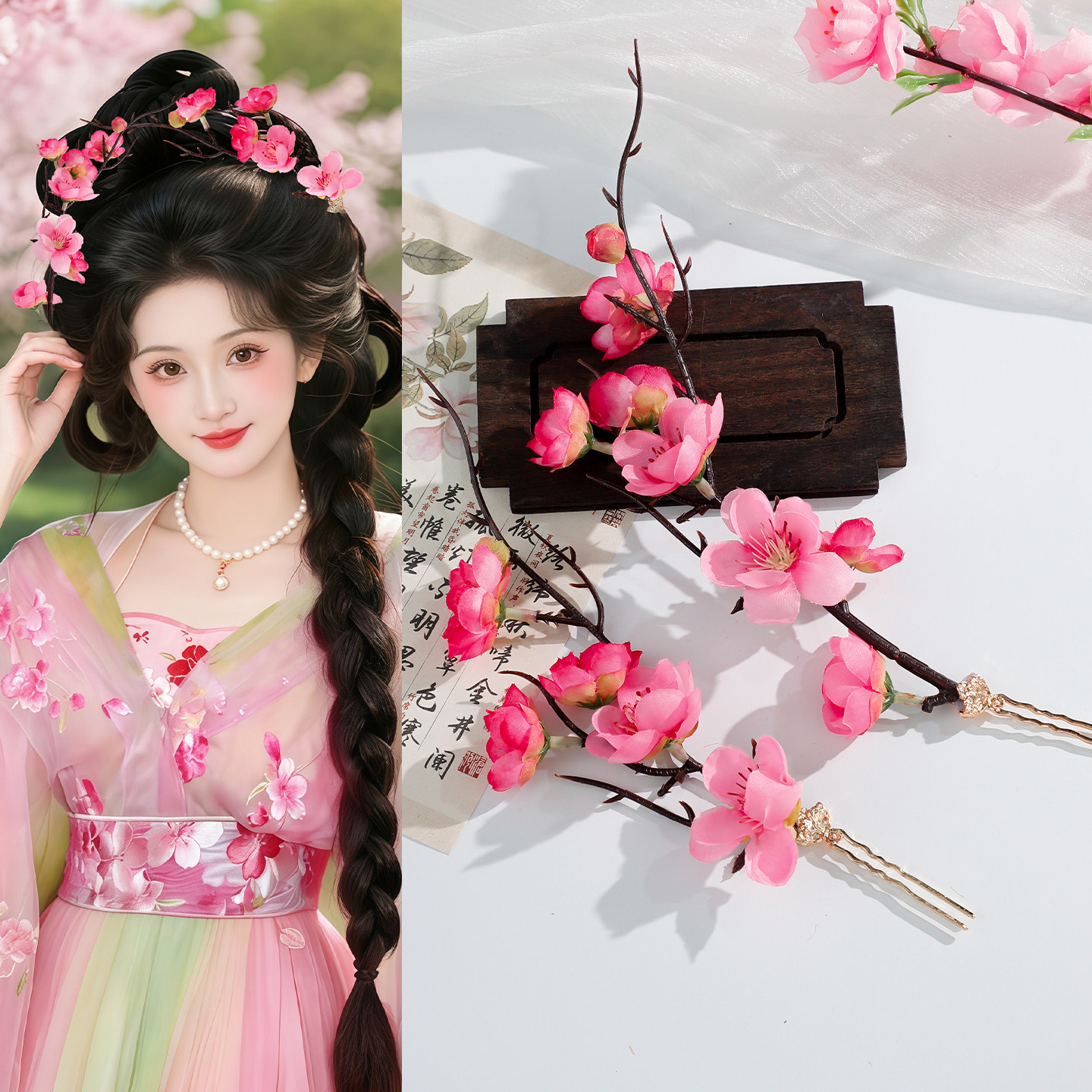古风清新粉色花朵发饰女汉服宫廷风日常百搭复古甜美花朵发钗头饰