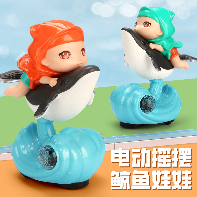 Tiktok mismo eléctrico universal de dibujos animados muñeca oscilación pequeña ballena luz música juguete los niños puesto al por mayor