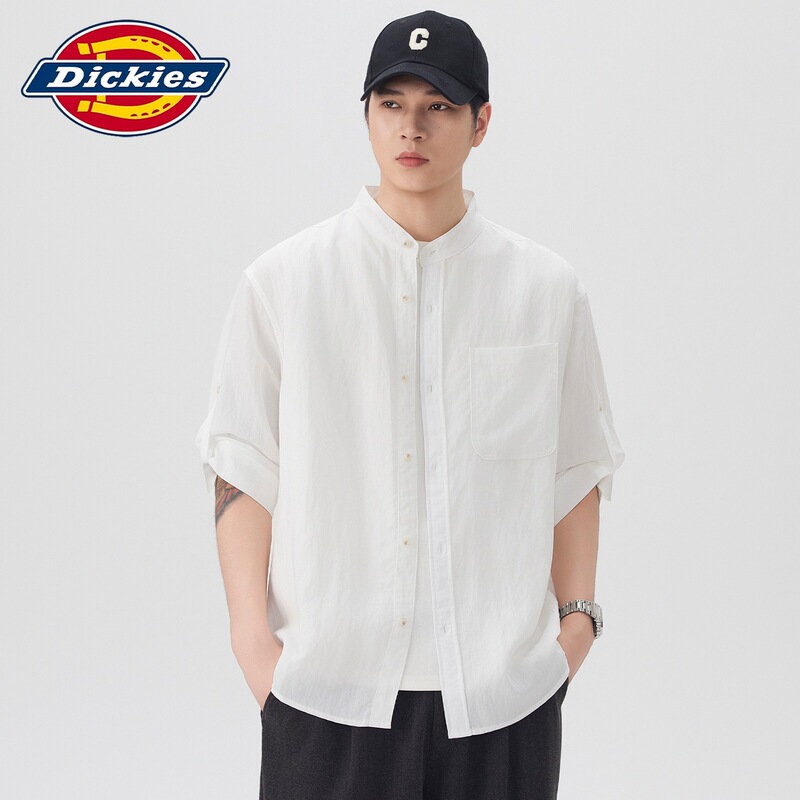 Dickies Special Edition Linen Short-Sleeved Shirt Men's Quarter-Sleeved Stand-Up Collar Cardigan Shirt Jacket 2026 Summer New Style