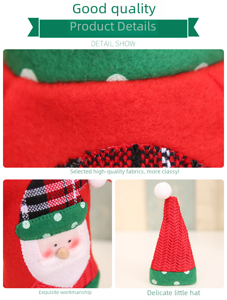 Neues dekoratives Weihnachtsweinflaschenset, weihnachtliches, besticktes Cartoon-Weinflaschenset, Weihnachtsfeiertags-Tischdekoration_voghion.com