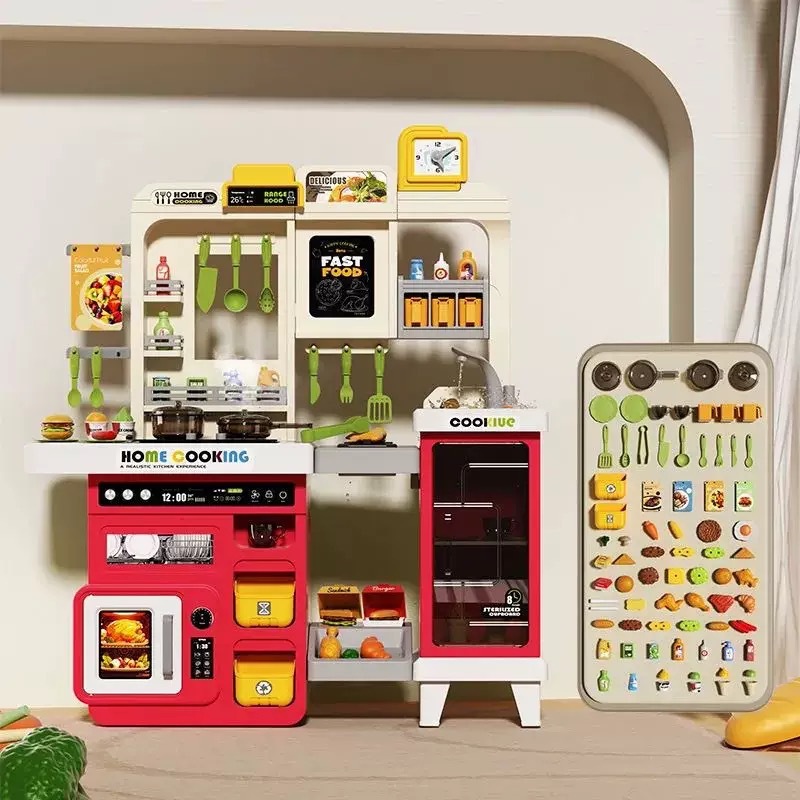 Cocina infantil juguetes simulación de cocina a vapor mesa de trabajo set de platos de cocina de alimentos
