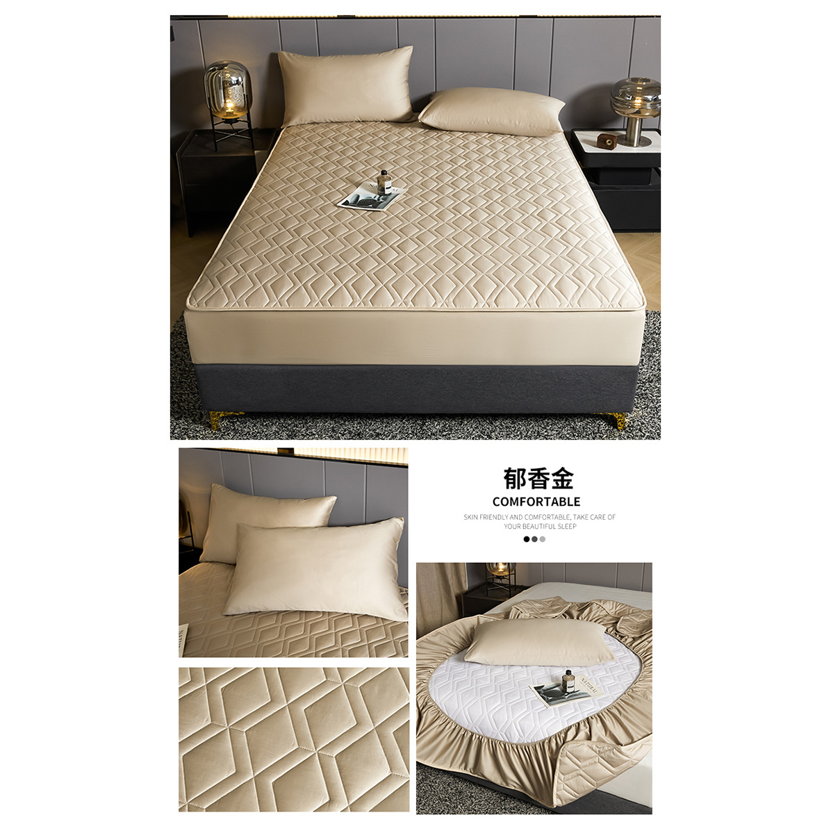 Cama de algodón 60S cubierta de colchón de una sola pieza cubierta de cubierta