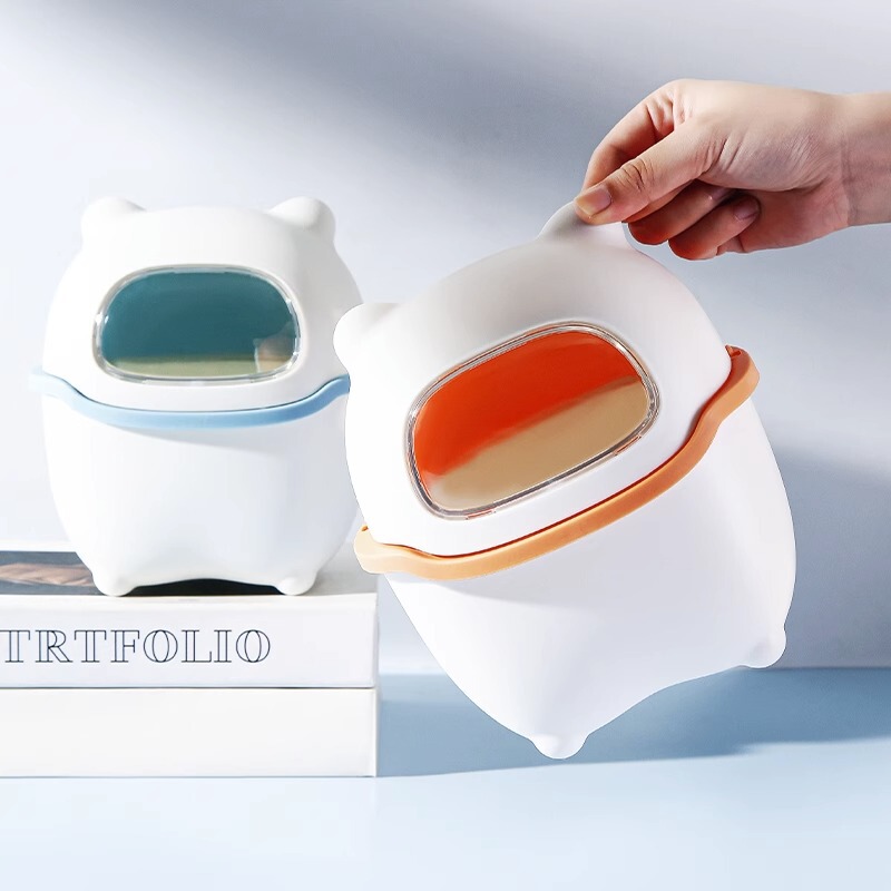 Desktop Trash Can Cute Small Bedroom Bedside Office Cartoon Storage Bucket Dopamine with Lid Home Car