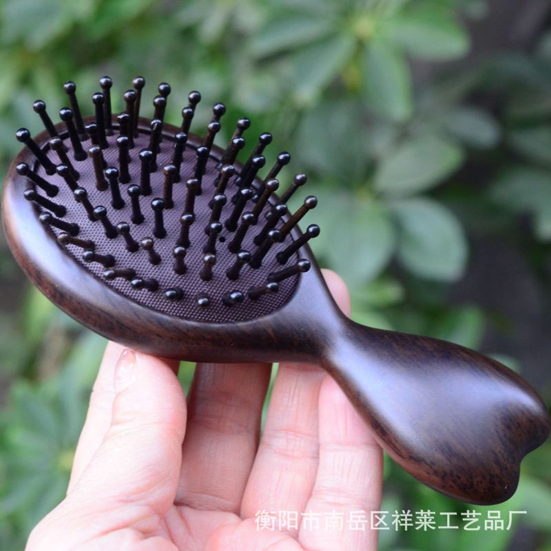 厚い黒檀の木の櫛のエアバッグのマッサージの櫛のエアクッションの櫛の頭部の木製のエアクッションの櫛の女性のエアクッションの櫛の長い髪の皮の灰|undefined