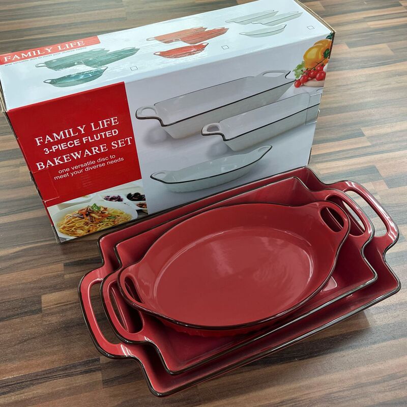 Cross-Border Rectangular Ceramic Baking Dish Tableware Set Baking Set Large Capacity Striped Microwave Oven Use