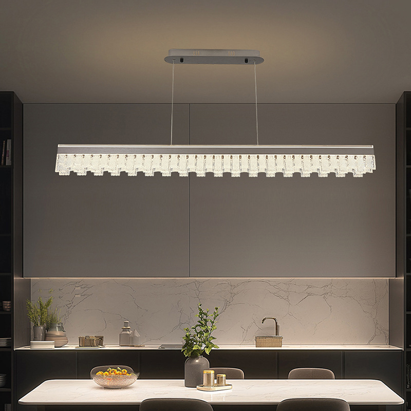 Candelabro de restaurante italiano moderno y simple, luz de cristal de lujo, luz de comedor larga, nueva lámpara de mesa al por mayor