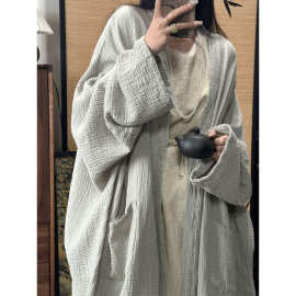 双层纱中式国风衬衫开衫清冷连衣裙系带收腰套装春夏