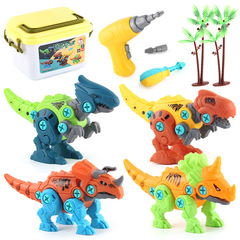 Cross-border export children's DIY disassembly and assembly of nut dinosaur model, assembling electric screw dinosaur building block combination