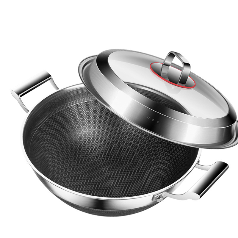 Songhang anticuado estofado olla 316 de acero inoxidable de profundidad wok antiadherente olla engrosada hogar estofado carne de cumpleaños olla WOK