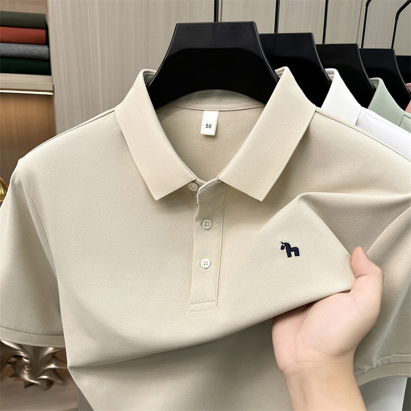 Summer Men's Short-Sleeve Solid Color Ice Silk Seamless Polo Shirt for Young and Middle-Aged Men, Business Casual Top, Available for Wholesale Summer Men's Short-Sleeve Solid Color Ice Silk Seamless Polo Shirt for Young and Middle-Aged Men, Business Casual Top, Available for Wholesale