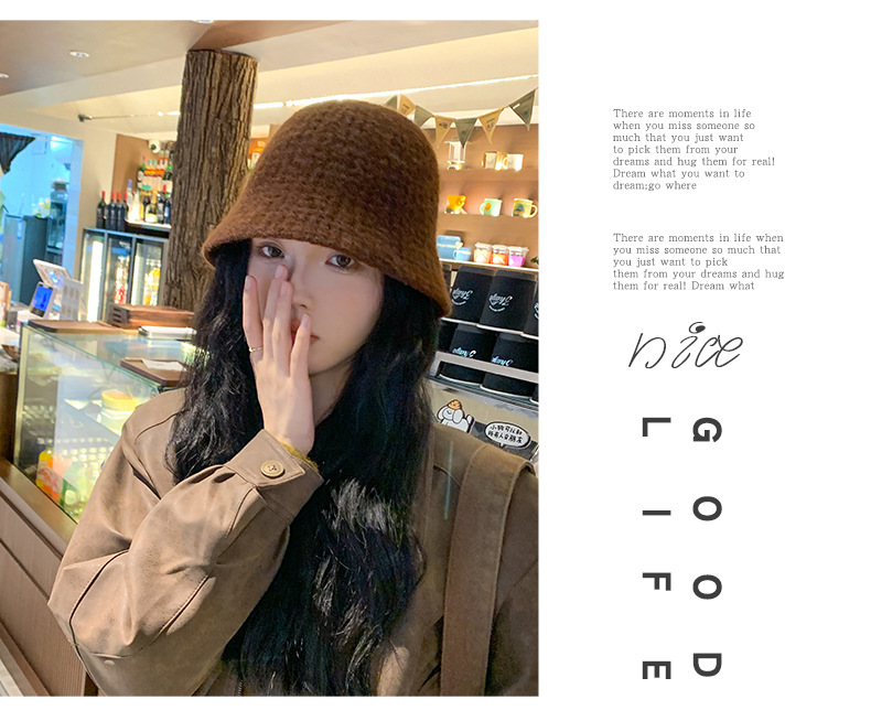 Knitted Hat Children's New Autumn and Winter Face Show Small Solid Color Simple Wool Bucket Hat Warm and Fashionable_voghion.com