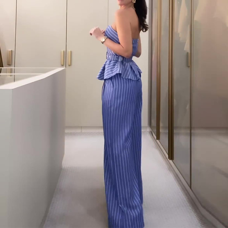 Stripe Pattern Daily Women's Elegant Stripe Polyester Pant Co-ord Set Pants Sets