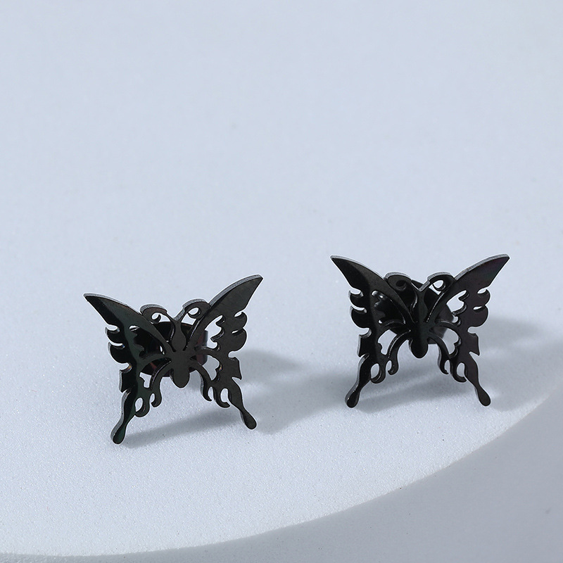 Butterfly Stud Stainless Steel Hollow Stud Earrings display picture 1