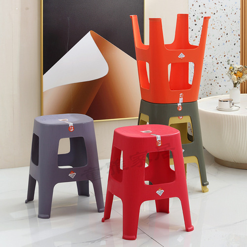 Wholesale Nordic Wood Grain Stool, Thick Plastic Stool, Household Chair, Living Room Simple Dining Chair, High Stool, Square Stool, Stackable