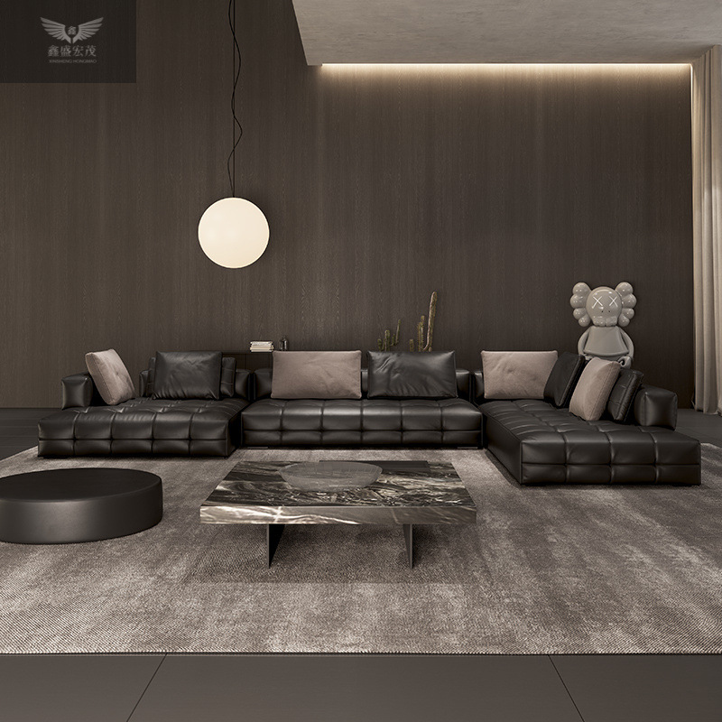 Sofá Lawrence, sala de estar de Foshan, Guangdong, Italia, apartamento grande de alta gama, nuevo sofá de cuero de esquina minimalista italiano