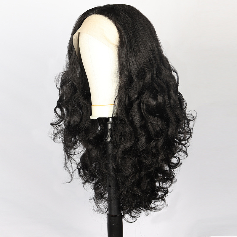 Cross-border European and American women's wig front lace wig yaki black medium fluffy long curly hair chemical fiber full head wigs