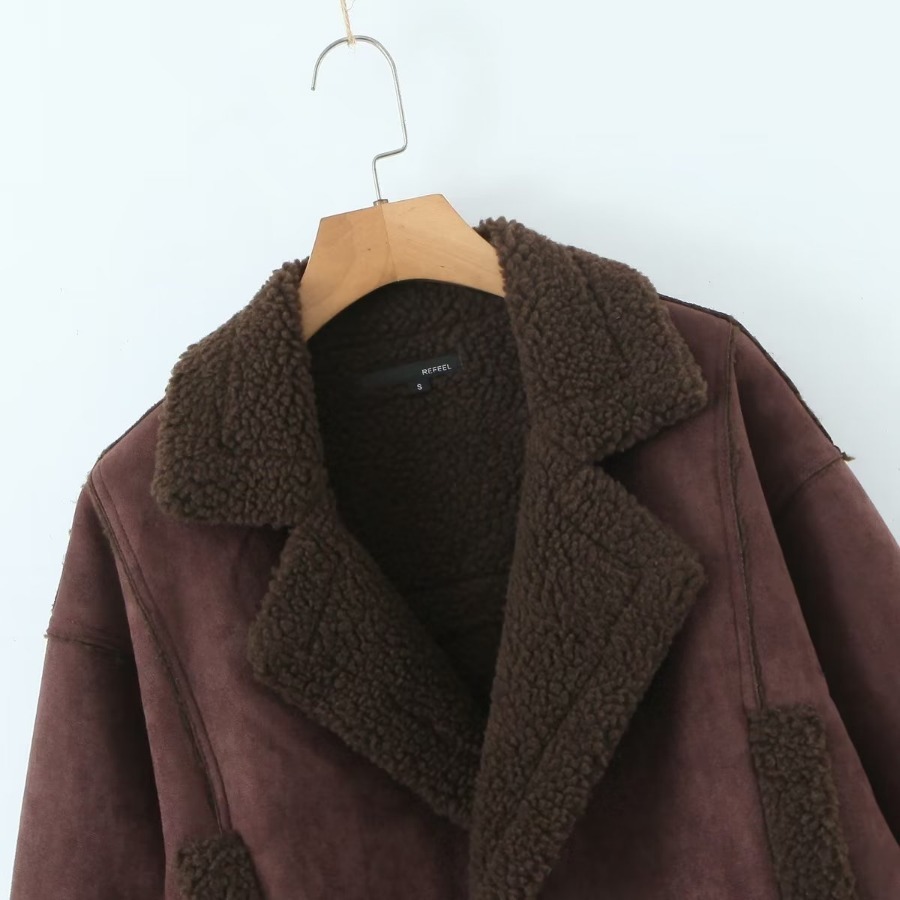 long sleeve stitching lapel short solid color fur coat NSXDX139437