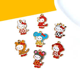 卡通生肖动物KT猫凯蒂猫挂件diy合金滴油饰品配件项链手机链吊坠