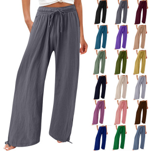 Independent station Amazon Europe and the United States cross-border best selling explosions 2023 foreign trade elastic casual solid color pants wide leg pants