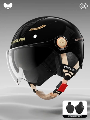 Motosiklet kaskı (dəbilqə) | Certified Four-Season Universal Summer Sun - 3c-yao-shi-black-double-mirrors-inside-and-outside-removable-ear-protection-one-size-fits-all