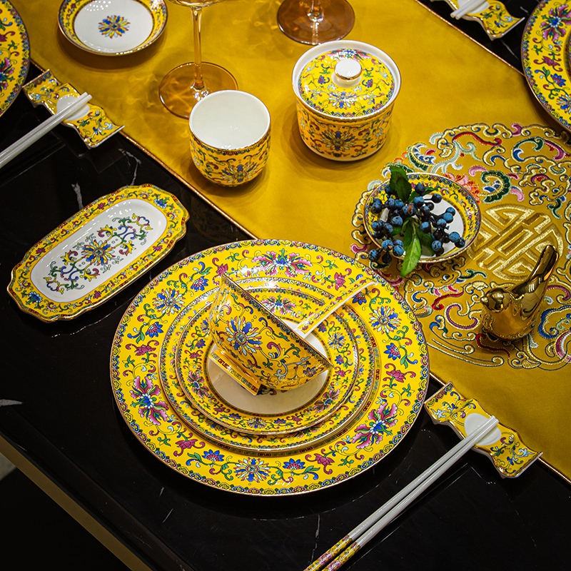 Hotel table tableware suit Chinese club shop dishes Jingdezhen ceramic custom dishes combination