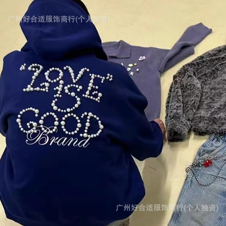 25夏季GOOD珍珠标语休闲百塔男女情侣T恤宽松一件无痕代发蓝色棉|undefined