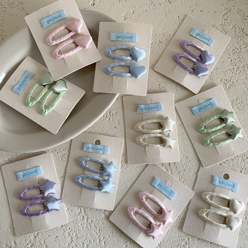 2-Pack Satin Heart and Star Button Hair Clips Bb Clips Sweet Children's Fabric Hair Clips for Bangs and Fringe 2-Pack Satin Heart and Star Button Hair Clips Bb Clips Sweet Children's Fabric Hair Clips for Bangs and Fringe